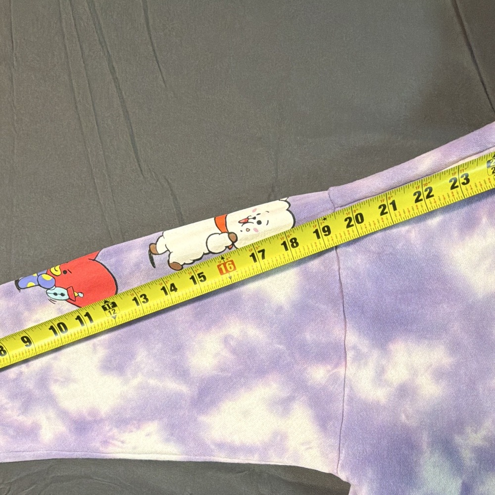 BT21 Purple White Tie-Dye Pullover Hoodie Kangaroo Pocket Medium Cartoon KPop - Picture 13 of 15